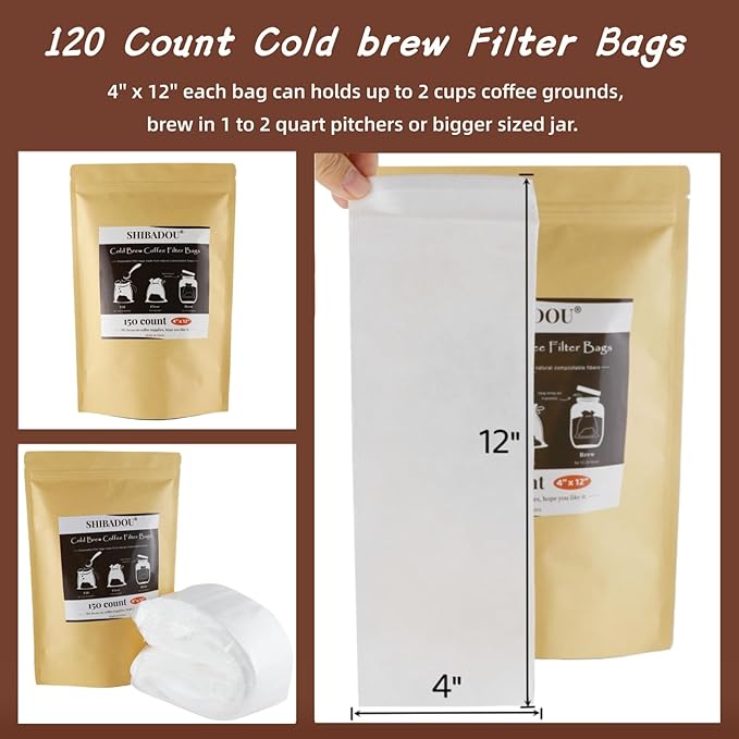 Disposable Cold Brew Coffee Filters - 120 Count Coffee Filter Bags 4"x 12" Cold Brew Filter Bags Coffee Maker Brewing Bags for Mason Jar or Pitcher