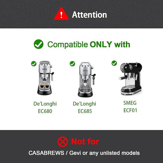 51mm Bottomless Portafilter & Puck Screen, 3 Ears Stainless Steel Head, Only Compatible with De'Longhi EC680, EC685, and SMEG ECF01, Includes 304 Stainless Steel Filter Basket