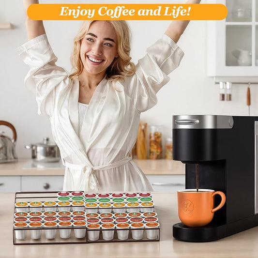 Coffee Pod Holder Drawer, Expandable K Cup Holder Compatible with Keurig K-Cup, K Cup Drawer Organizer Hold 30-60 Coffee Pod Storage for Coffee Station Office and Kitchen, Bronze