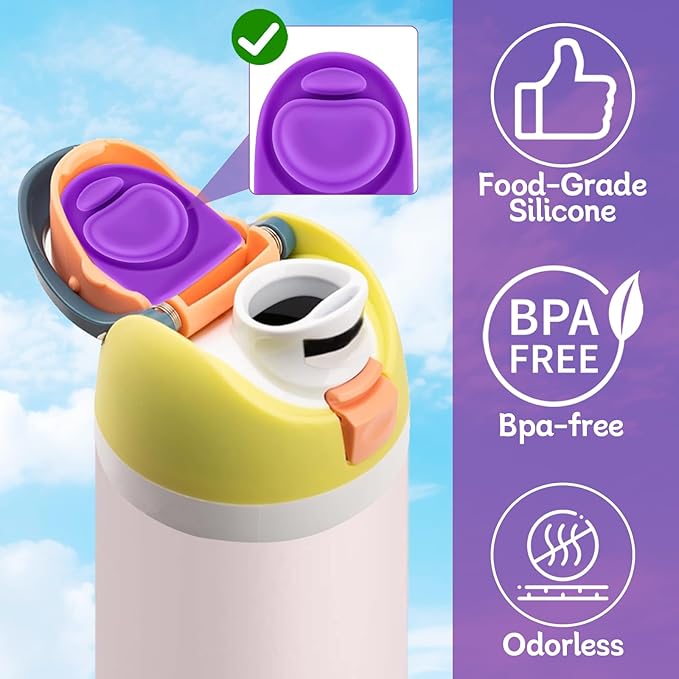 2 Pcs Replacement Rubber Seal Stopper Compatible with Owala FreeSip,Water Bottle Top Gasket Lid for Owala 16/19/24/32/40oz Seal Mouth Cap Silicone Stopper Parts Insert Accessories（Pink+Puple）