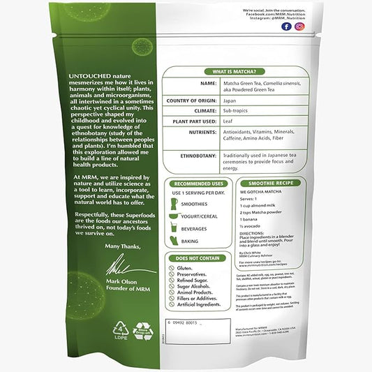 MRM Superfoods Matcha Green Tea Powder | Japanese Green Tea | Superfood for Matcha Latte, Smoothies & Baking | Vegan & Gluten-Free | 6 oz