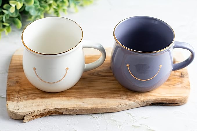 Elegant Gold-Accented Smiley Face Ceramic Mug - 13 Oz, Unique & Thoughtful Gift for Coffee Lovers, Eco-Friendly, Durable - Ideal for Home or Office