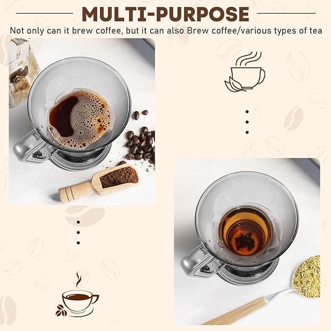 Pour Over Coffee Dripper & Filter, Reusable Paperless Clever Dripper Automatic Drip Coffee and Tea Maker with Immersion Extraction, BPA-Free, 21oz Home Brewing