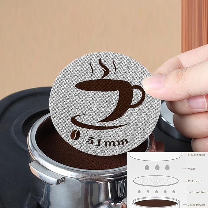 2 Packs 51mm Espresso Puck Screen, Reusable Puck Screen Replacement, Perfect Espresso Distribution Tool Compatible with Espresso Machine 51mm Portafilter Basket, 1.7mm Thickness 150μm