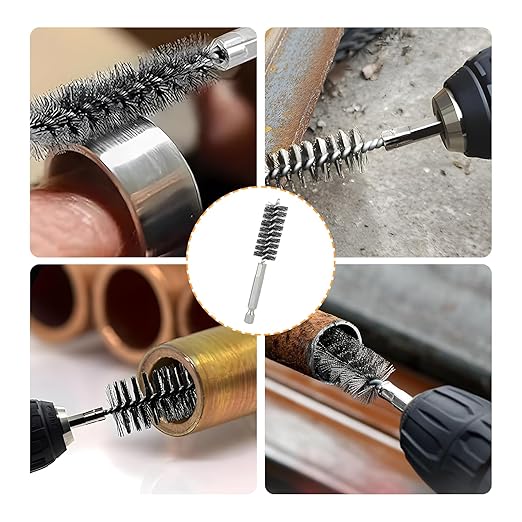 Bore Brush for Drill – 6pcs Stainless Steel Wire Tube Brush in Different Sizes, Twisted Wire Cleaning Brush with 1/4" Hex Shank, bore Brush Copper Pipe Cleaner for Power Drill & Tube Cleaning