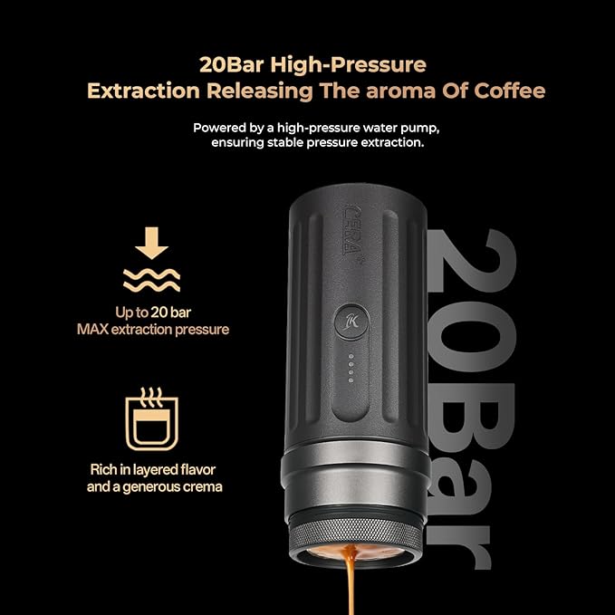 IKAPE Newly KAPO K2 Portable Espresso Machine with Bl uetooth APP Connect & 51mm Bottomless Basket, Electric Coffee Maker 20 Bar Pressure, for Home, Travel, Camping