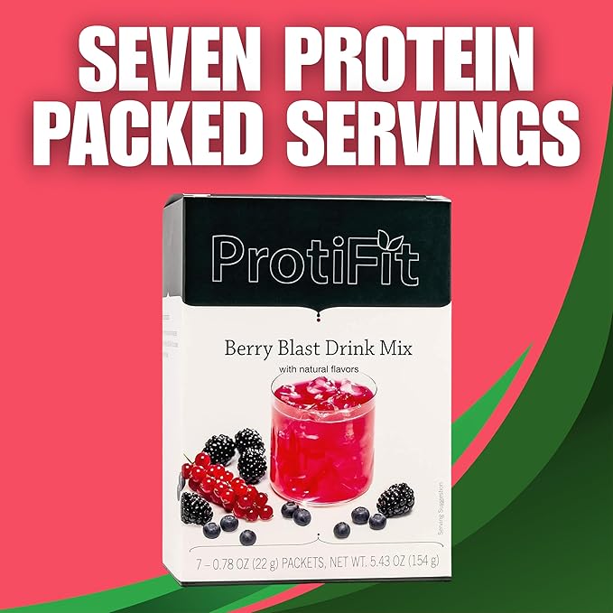 ProtiFit - High Protein Fruit Flavored Powder Drink Mix, 15g Protein, Low Calorie, Sugar Free, Ideal Protein Compatible, 7 Servings Per Box (Berry Blast)