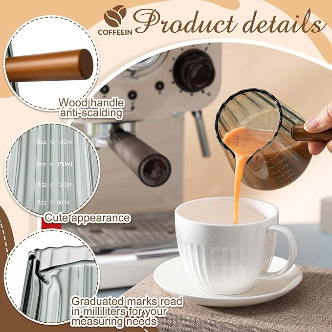 1 Pcs Espresso Shot Glass with Handle, 6 oz/180 ml Espresso Cup with Single V-shaped Mouth, Measuring Cup for Milk Tea Coffee Bar Accessories (Gray)