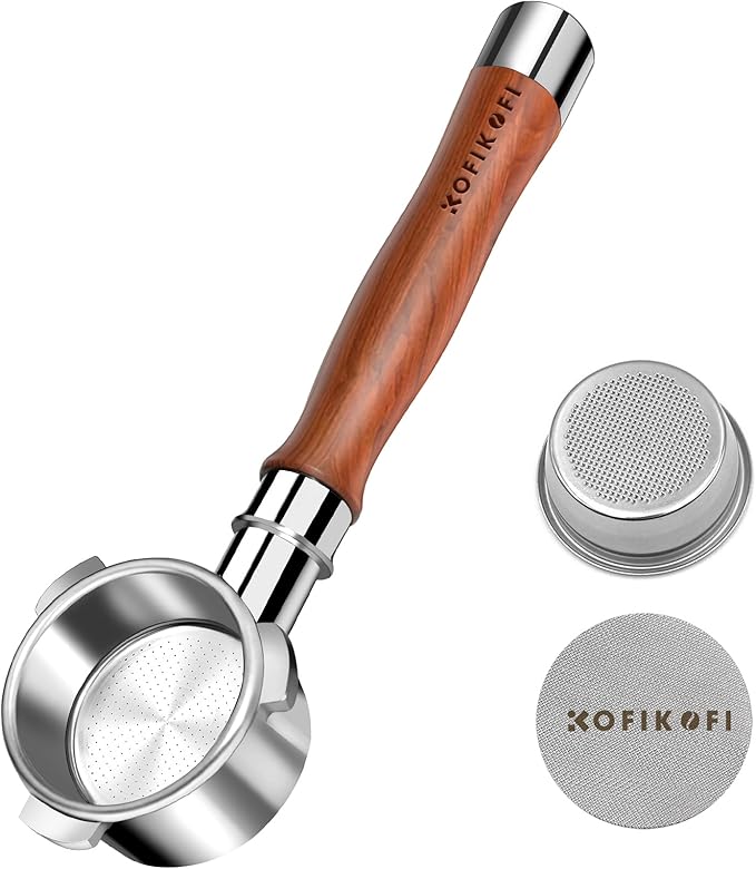54mm Bottomless Portafilter 3 Ears, Bottomless Naked Portafilter Compatible with Breville/Sage Barista Express BES870/876/878/880/881/450/500/810/840, with Puck Screen and 18g Filter Basket - Rosewood