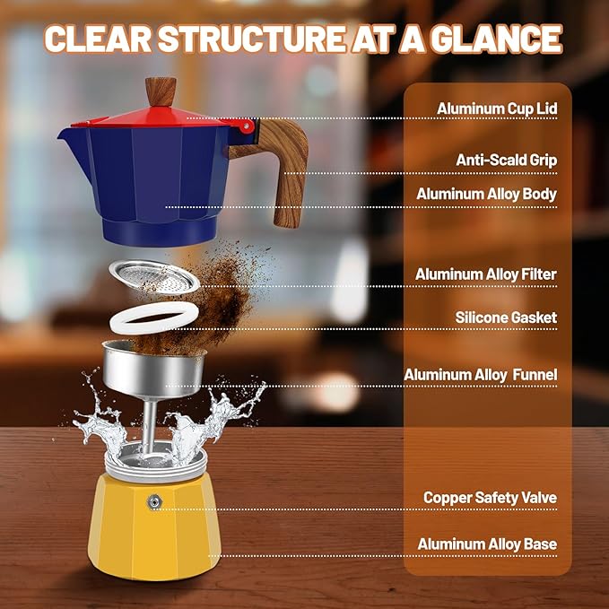DITOSH 3 Cup Aluminum Espresso Stovetop Moka Pot Express Coffee Maker Percolator Italian Classic Mocha Coffee Machine for Italian and Cuban Cafe Brewing for Home & Camping 150ml 5oz