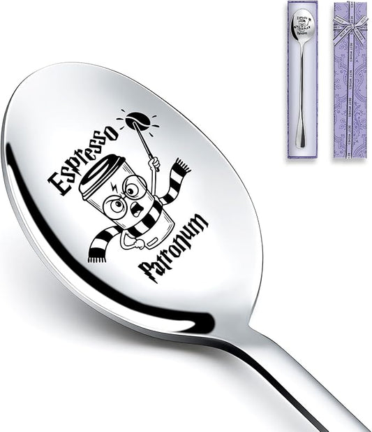 Espresso Patronum Spoon, Coffee Stainless Steel Spoon for Coffee Lovers Book Lovers Bookworm Friends Birthday, Valentine, Christmas Thanksgiving Graduation Gifts