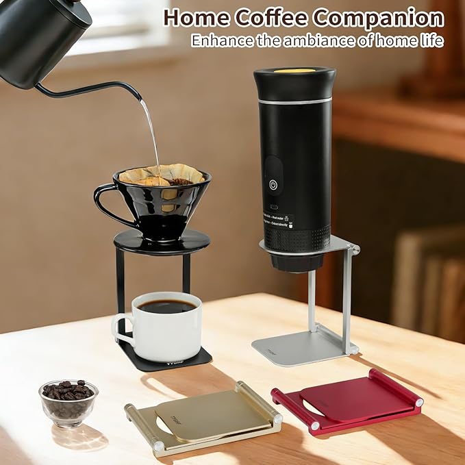 Pour Over Coffee Maker Stand,Foldable Portable Electric Espresso Machine Stand,Holder for Coffee Grinder,Universal Dripper,V60 Dripper,Travel Coffee Maker, Press Round&Red