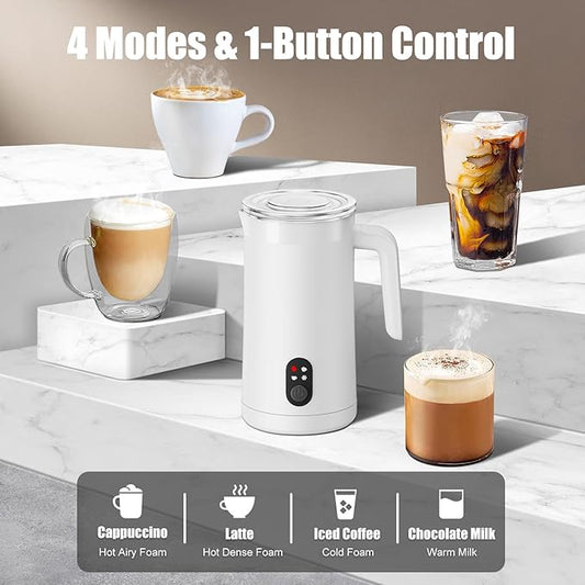 Milk Frother, 4-in-1 Milk Frother and Steamer, 13.5oz/400ml Automatic Hot and Cold Foam Maker and Milk Warmer, Electric Frother for Coffee, Latte, Cappuccino, Macchiato, Matcha(White)