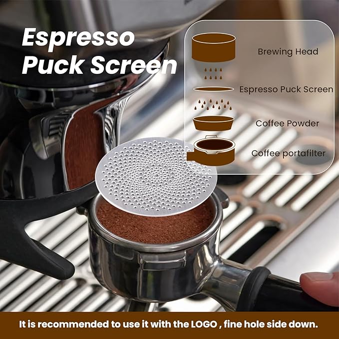 2Pack Stainless Steel Espress Puck Screen with Stand,51mm Reusable Coffee Filter, 0.8mm Thickness Metal Mesh for Portafilter Basket (51MM）