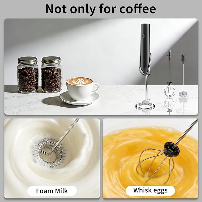 Kitchen Milk Frother Handheld with Stand, 3 Speeds Adjustable Mixer Electric Handheld Frother Wand, Hand Mixer Matcha Whisk Coffee Stirrers for Matcha, Hot Chocolate, Egg, Lattes - Black