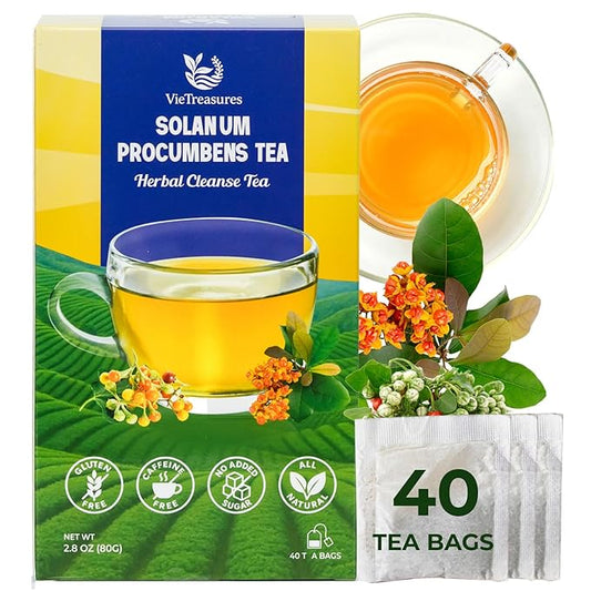 VieTreasures 100% Solanum Procumbens Tea, 40 Tea Bags | Solanum & Celastrus Blend | Caffeine-free, Gluten-free, Sugar-free | Herbal Cleanse Tea for Relax, Energy & Inner Health Support, 2.8oz