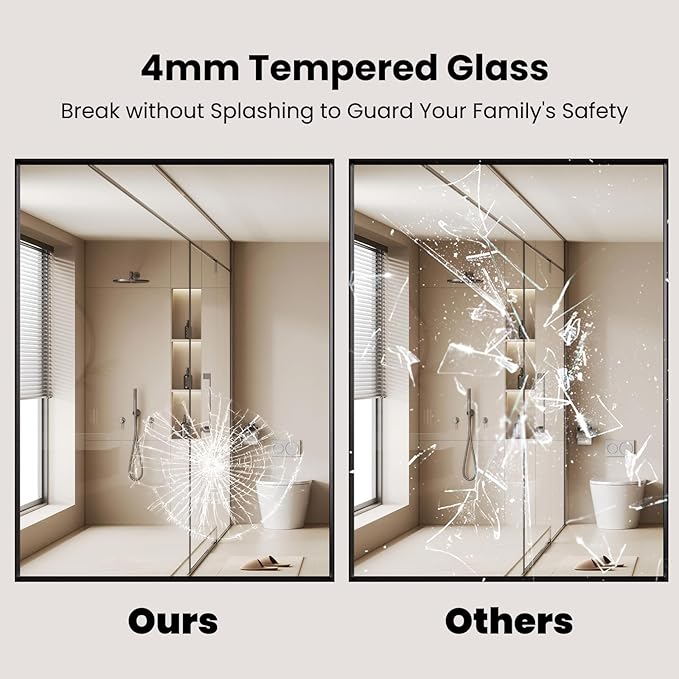 LOAAO Black Bathroom Mirror 55"X36" for Wall, Rectangle Bathroom Vanity Mirror, Tempered Glass, Hangs Vertically or Horizontally, Easy to Install, Modern Design