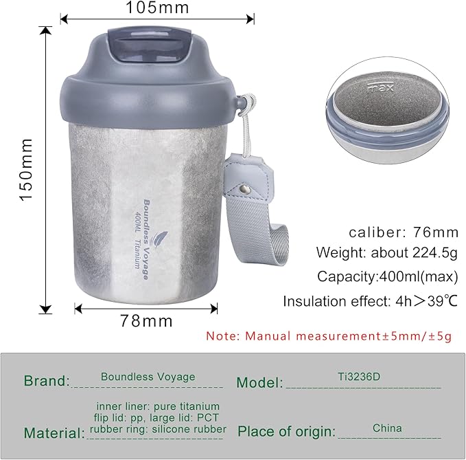 iBasingo Titanium Coffee Cup 400ml Insulated Travel Mug Spill Proof with Sliding Lid Reusable Double Wall Tea Cup Car Coffee Tumbler for Keeping Hot/Ice Water Tea Beer Ti3236D