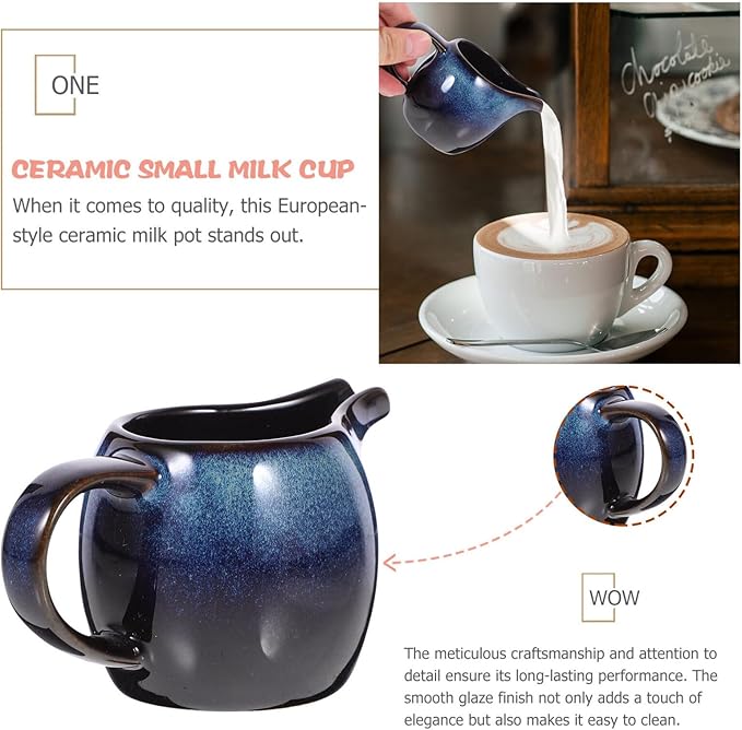 ABOOFAN Mini Ceramic Creamer Pitcher Cream Jugs Sauce Dispenser Porcelain Creamers Jug for Coffee Tea Milk Jam Sauces blue