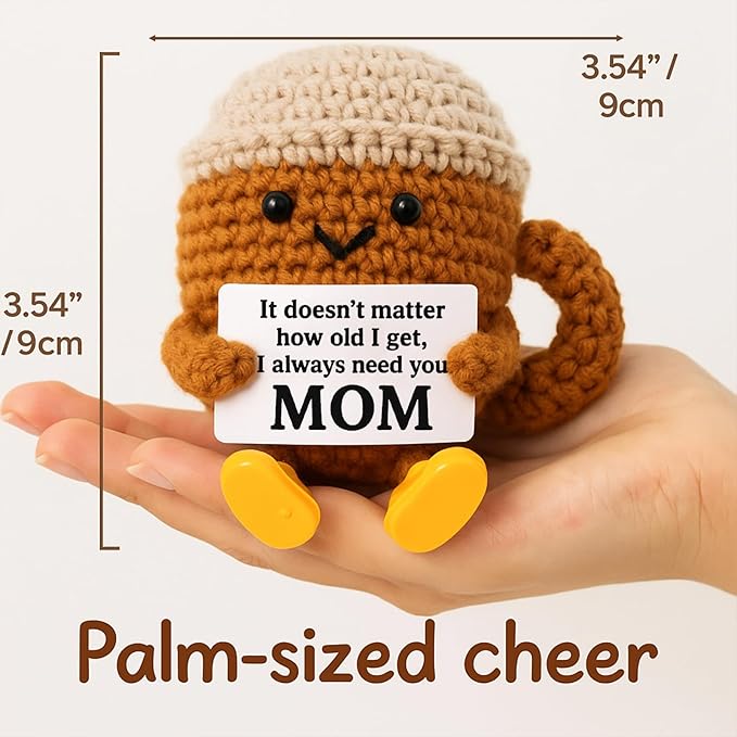 Birthday Gifts for Mom from Daughter Son Kids, Mothers Day Crochet Coffee Lover Gifts, Cute Funny Small Handmade Presents Meaningful Desk Decor