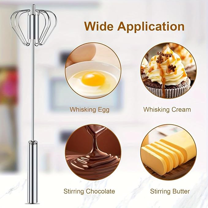 Stainless Steel Semi-Automatic Egg Beater, 2025 new hand push rotary mixer, Home Kitchen Manual Mixing Tool,used for making eggs, frothing, stirring, mixing, whipping, milkshakes, and more(7 * 30cm)