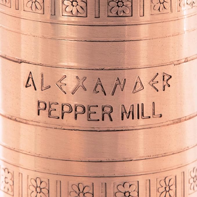 Original Greek Pepper Mill, 8-Inch Copper – European Manual Pepper Grinder, Refillable, with Polishing Cloth