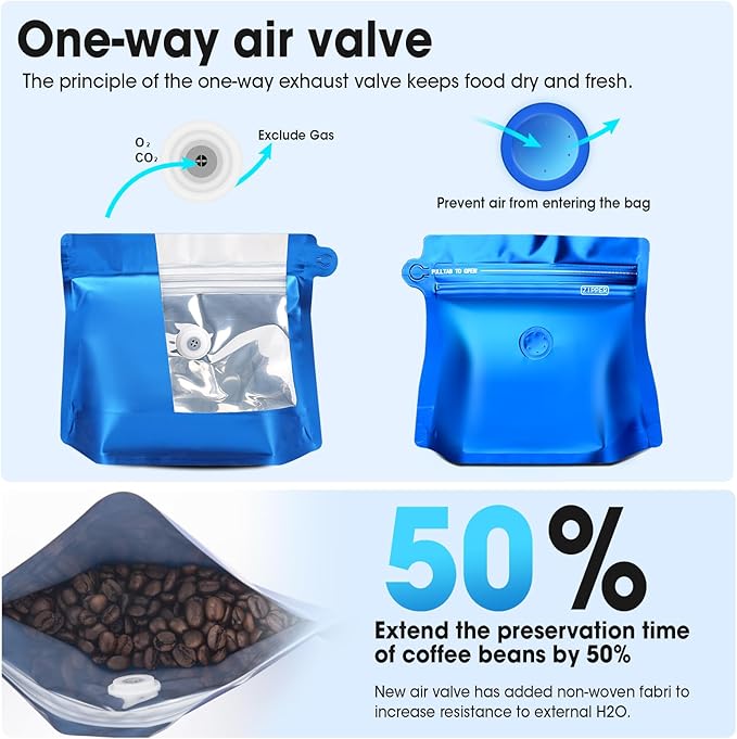 16oz 1lb 60pcs Coffee Bags with Valve,Vented Coffee Bag Barrier Bags Store Bags Coffee Packaging Coffee Storage Pouches Stand-up Bags for Food Diamond Shaped Need to Use Heat Sealing Machine（Blue）