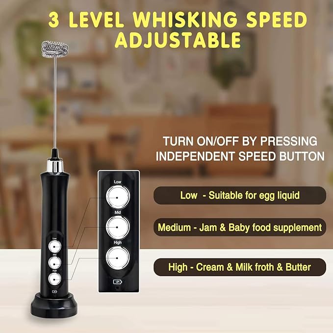 Milk Frother Handheld Rechargeable, Frother Wand Drink Mixer Electric Whisk for Coffee, Detachable With 3 Stainless Whisks, Hand Mixer for Lattes, Cappuccino, Matcha, Egg (TURQOISE BLUE) with Stand