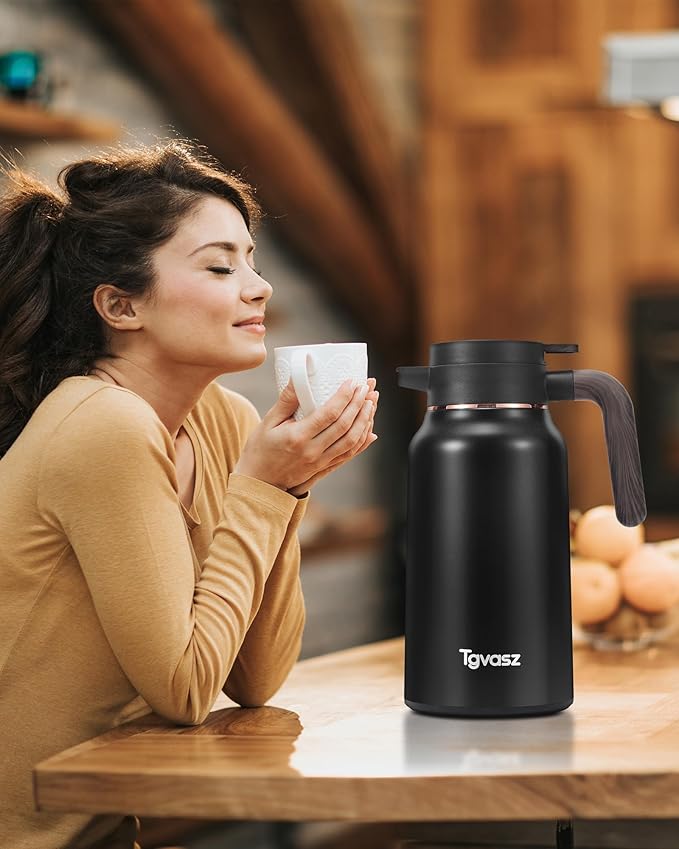 Thermal Coffee Carafe 70 oz - 36 Hour Hot Stainless Steel Carafes for Hot Liquids-Insulated Coffee Carafes For Keeping Hot/Cold Coffee, Tea, Water,Milk, Creamer Dispenser for Coffee Bar(Black)