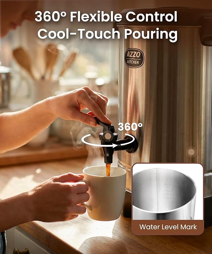 AZZO KITCHEN Commercial Coffee Maker 45-Cup Large Coffee Urn with Percolator Coffee Pot Electric 6.9L Stainless Steel Fast Brew Hot Water Dispenser for Tea Catering Events Home Office Easy Cleaning
