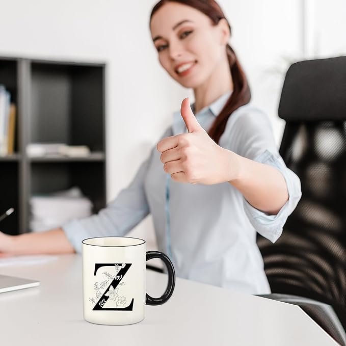 Monogram Ceramic Coffee Mugs, 11 oz Initial Drinking Cup with Gift Box, Unique Birthday Valentines Day Gifts for Women Wife Mothers Day Grandma Mom Aunt, Z