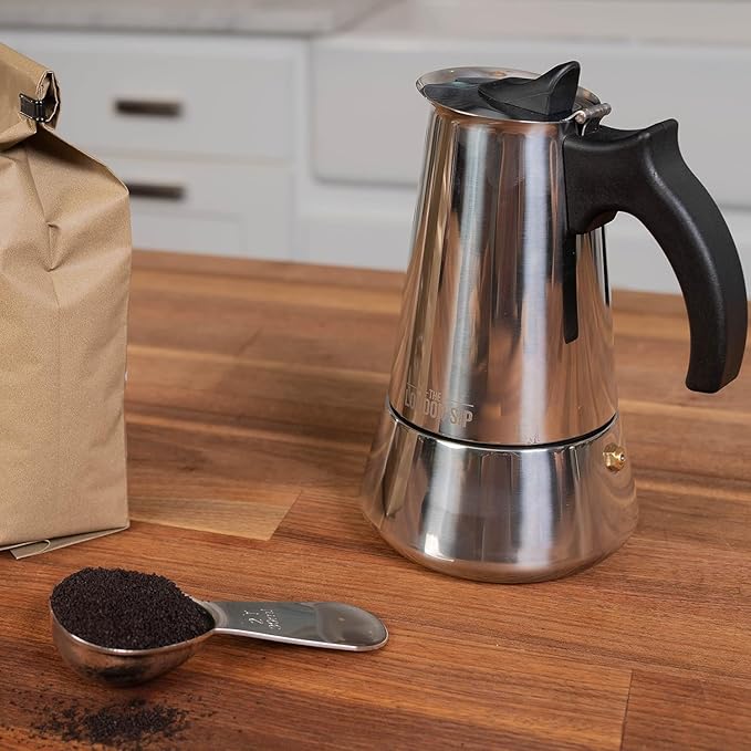 London Sip Stainless Steel Stovetop Espresso Maker Moka Pot Italian Coffee Percolator, Silver, 10 Espresso Cups
