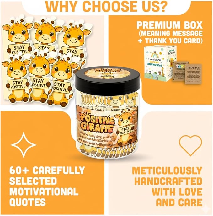 Positive Giraffe Jar With 60 Daily Affirmation Cards - Giraffe Gifts For Women And Giraffe Decor, Emotional Support Gift And Inspirational Present For Women, Birthday Gift For Wife Or Desk Decor