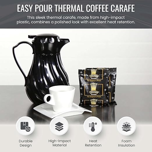 OCS Parts Set of 3 Easy Pour Thermal Coffee Carafes | 8-Inch Insulated Hot and Cold Beverage Pitcher Server for Coffee, Tea, Hot Chocolate and Water | 20-Ounce | Black