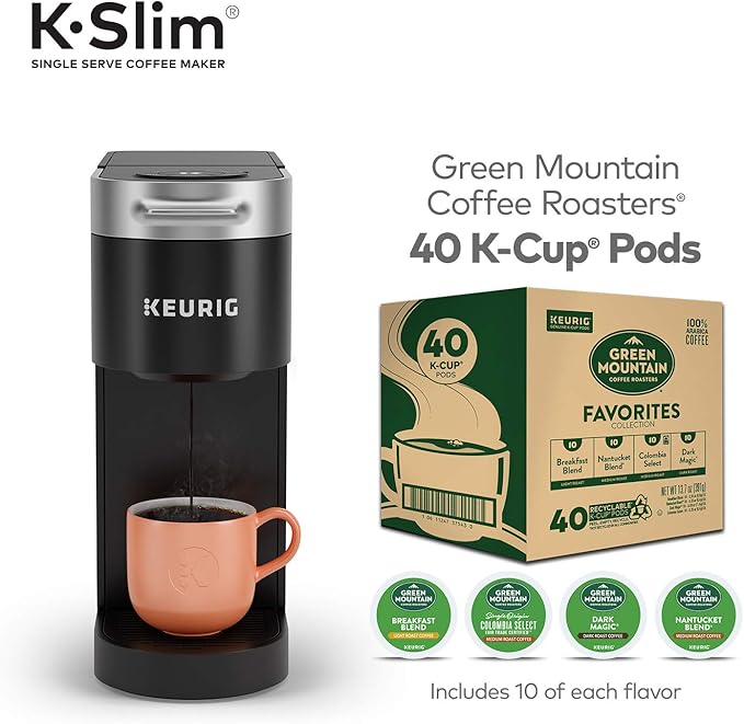 Keurig K-Slim Maker with Green Mountain Coffee Roasters Favorites Collection Variety Pack, 40 Count