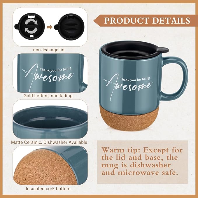 4 Pcs Thank You Gift Set for Men Women Coworker Employee Inspirational Appreciation Gifts Notebook Coffee Mug Scented Candle Pen for Valentine's Day Team Office Staff Teacher Nurse (Blue)