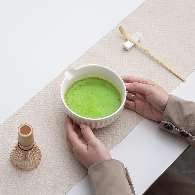 Matcha Whisk Set, Matcha Set Includes Ceramic Matcha Bowl, Matcha Whisk and Holder, Bamboo Scoop, Sifter, Scoop Rest and Tea Towel - 7 Pcs Matcha Making Kit for Matcha Lover and Tea Ceremony