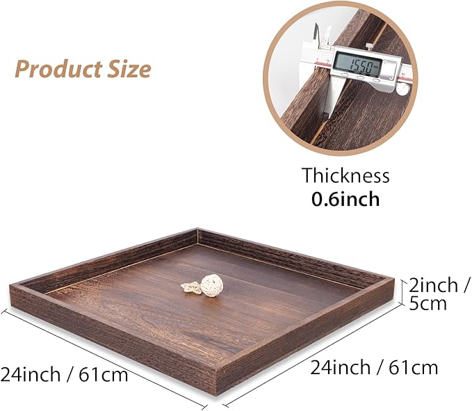 Ottoman Tray for Coffee Table Living Room Wood Serving Tray Large Wooden Square 24 Inches Rustic Brown
