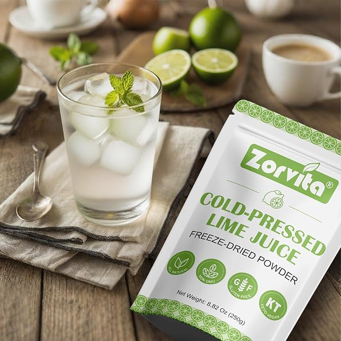 Zorvita Freeze-Dried Lime Juice Powder, Bold Tangy Flavor, Cold Pressed Fresh Lime No Additives or Fillers, Gluten-Free, Non-GMO 8.82 oz (250g)