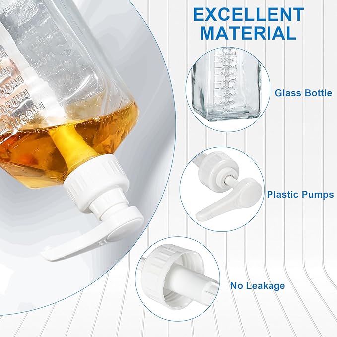 Uceoo Coffee Syrup Dispenser, Glass Syrup Bottle With Plastic Pump, 37 Oz Large Capacity Square Syrup Pump Dispensers for Coffee Bar, Simple Clear Pump Bottle for Honey, Condiments, Salad Dressings