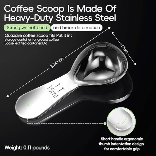 Coffee Scoop 1 Tablespoon Scoop Measuring Spoon for Ground Coffee 2 Pieces,Stainless Steel Small 1 Tbsp Coffee Spoons Measure Protein Powder Suger Bean,Short Handle Fits into Canisters.(1TBSP(15ML*2)