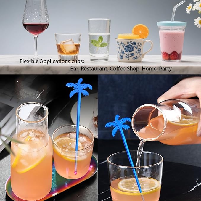 50 Pcs 6.9" Extra-Long Plastic Cocktail Swizzle Sticks, Unique Tropical Design Drink Stirrers Reusable Novelty Swizzle Sticks for Cocktails, Juices, and Party Beverages