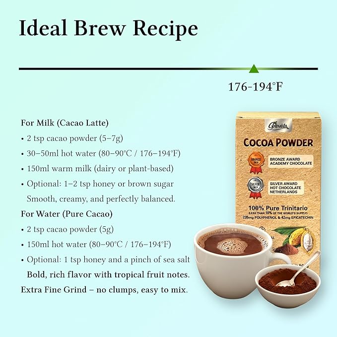 100% Pure Cocoa Powder – Cocoa Rich Flavor From Trinitario Cacao Beans, Natural, Non-Alkalized, Unsweetened – Rich in Antioxidants for Energy, Mood & Heart Health – Keto & Vegan Superfood – Great for Smoothies, Baking, Chocolate (500 Gr)