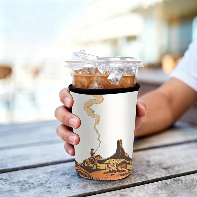 Neoprene Iced Coffee Sleeve 3 Pack, Reusable Insulated Cup Holder with Vintage Western Cowboy Pattern, Fits 16–32 oz Tumblers, Compatible with Starbucks & Dunkin