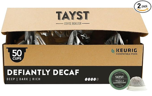 Tayst Coffee Pods, Defiantly Decaf Dark Roast, K Cups Compatible with Keurig Coffee Maker, Sustainable Single Serve, Pack of 50