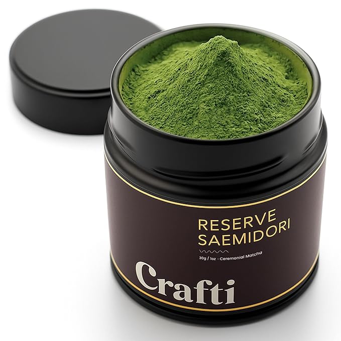 Crafti Ceremonial Grade Matcha Powder | 100% First Harvest | Single Cultivar | Saemidori | Unsweetened Authentic Japanese Matcha Green Tea Powder from Yame, Fukuoka (30g / 1.06oz)