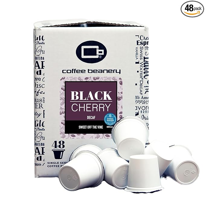 Black Cherry Decaf Coffee Pods by Coffee Beanery | 48ct Bulk Medium Roast Arbica Coffee