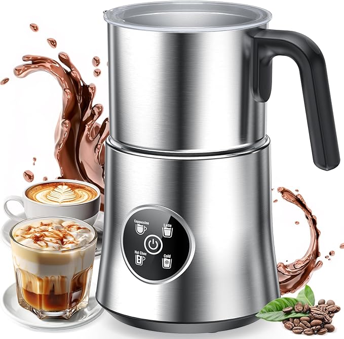 Milk Frother and Steamer, 4-in-1 Electric Frother for Hot & Cold Foam, One-Touch Operation for Cafe-Style Lattes & Cappuccinos, Fast Heat, Dishwasher Safe, 30.44Oz/900ML