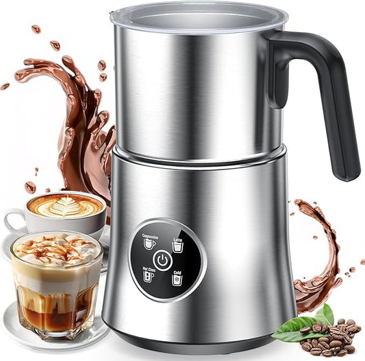 Milk Frother and Steamer, 4-in-1 Electric Frother for Hot & Cold Foam, One-Touch Operation for Cafe-Style Lattes & Cappuccinos, Fast Heat, Dishwasher Safe, 30.44Oz/900ML