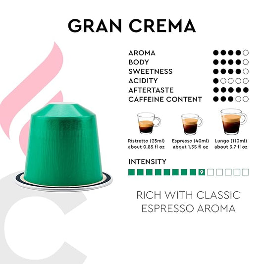 CARRARO 1927 Gran Crema - 100 Aluminum Espresso Pods Compatible with Nespresso Original line - Intensity 9/14, Medium Roast Espresso Capsules Made in Italy